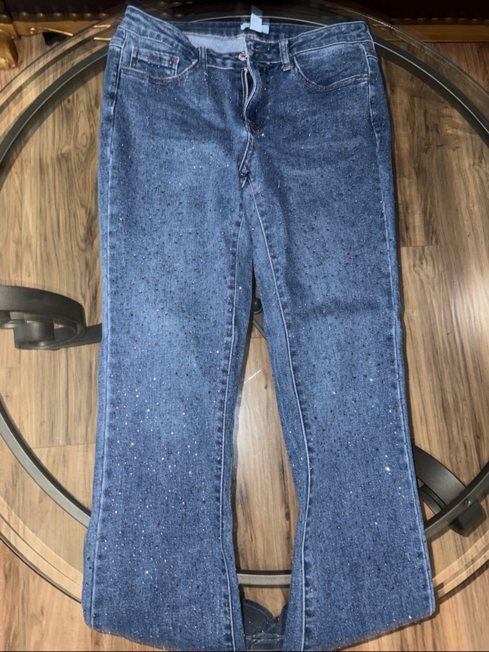 Forever 21 Dark Blue Rhinestone Straight Leg Jeans